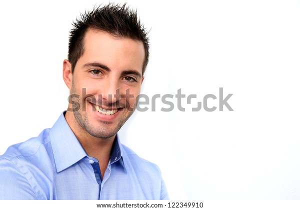 Smiling Handsome Guy Leaning On White Stock Photo 122349910 | Shutterstock