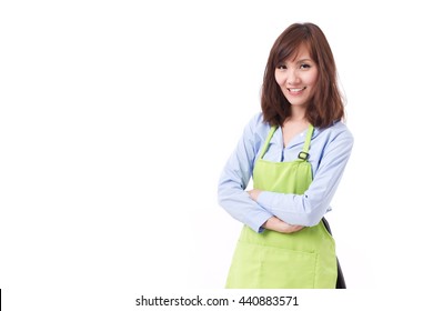 Smiling, Happy, Confident Staff, Employee, Shop Keeper With Apron, Studio Isolated