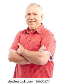 Smiling Happy Elderly Man. Isolated Over White Background