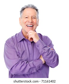 Smiling Happy Elderly Man. Isolated Over White Background