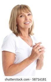 Smiling Happy Elderly Woman. Isolated Over White Background