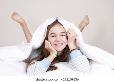 Smiling Happy Girl Bed Under Sheets Stock Photo 172109636 | Shutterstock