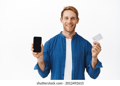 Smiling Happy Man Showing Mobile Phone Stock Photo 2012492615 ...