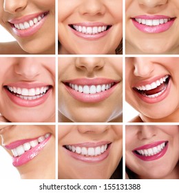 Smiling Happy People With Healthy Teeth. Dental Health. Collage.