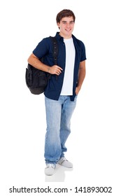 Smiling High School Teenage Boy Standing On White Background