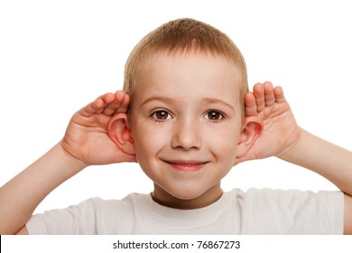 Smiling Human Child Hand Listening Deaf Ear Gossip