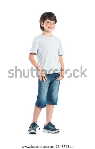 Smiling Little Boy Freckles Standing Isolated Stock Photo (Edit Now ...