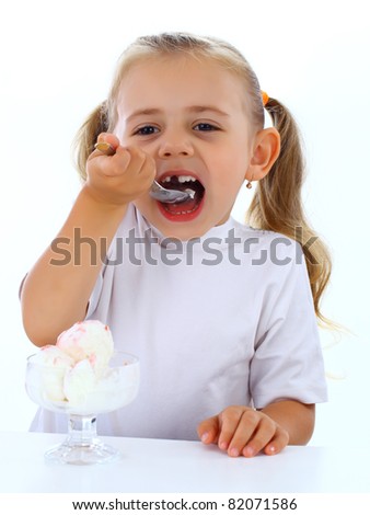 Similar – Image, Stock Photo Cheeky! Toddler, Girl, Food, Sun hat