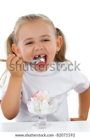 Image, Stock Photo Cheeky! Toddler, Girl, Food, Sun hat