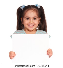 Smiling Little Girl Holding Empty White Board