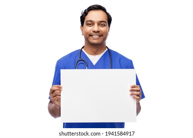 Smiling Male Doctor Or Nurse With White Board