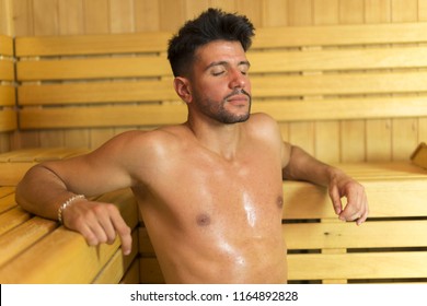 Smiling Man Having A Sauna Bath In A Steam Room