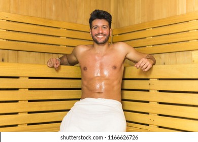 Smiling Man Having A Sauna Bath In A Steam Room