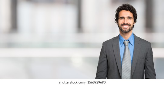 Smiling Man, Large Bright Background, Wide Banner Image