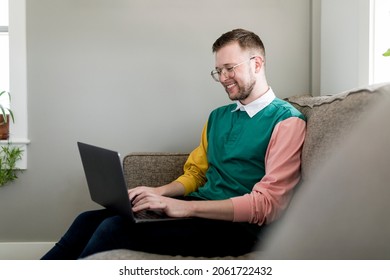 Smiling Man Using Laptop, HD Stock Image