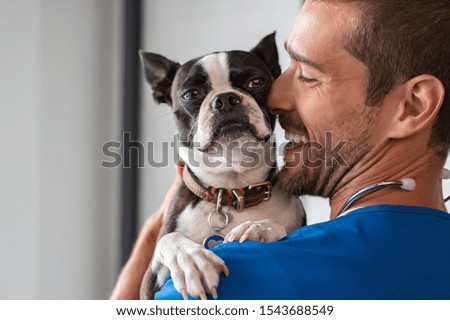 Image, Stock Photo vet in blue uniform and latex gloves