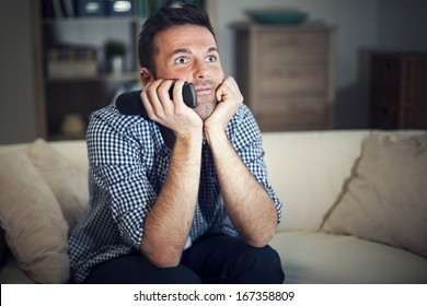 Smiling Man Watching Interesting Movie 