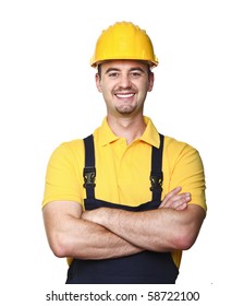 Smiling Manual Worker Isolated On White Background