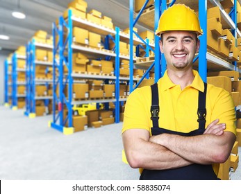 Smiling Manual Worker Isolated Warehouse 3d  Background