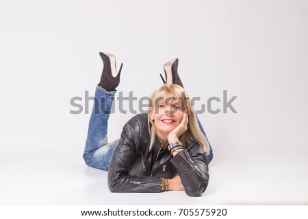 Similar – Image, Stock Photo girl office worker in bright business suit