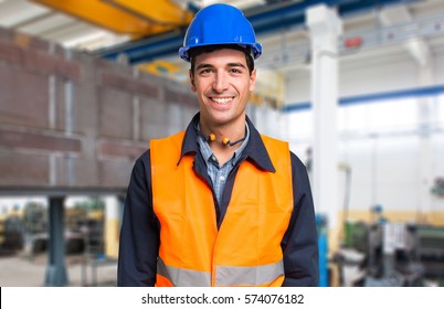 Smiling mechanical worker portrait