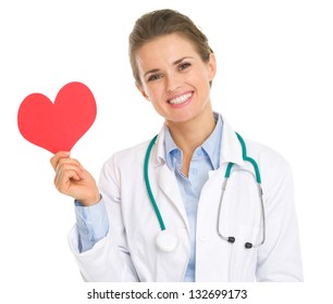 Smiling Medical Doctor Woman Holding Paper Heart