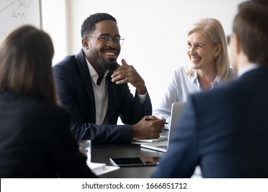 Smiling Multiracial Diverse Businesspeople Sit Office Stock Photo (Edit ...