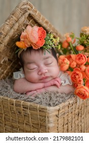 Smiling Newborn Baby With Mohawk Hair Sleeping