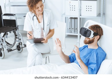 Smiling Patient Heaving Treatment In Virtual Reality Medical Center