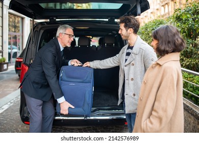 Smiling people using a shuttle transfer service - Shutterstock ID 2142576989