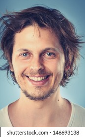 Smiling portrait face of real man with retro colour and high detail