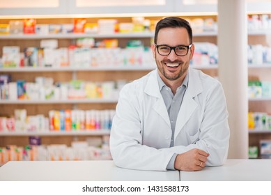 Smiling portrait of a handsome pharmacist.