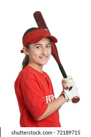 Smiling Preteen Sports Girl In Softball Uniform