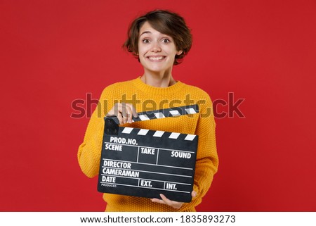 Similar – Image, Stock Photo Cheerful young woman watching a movie