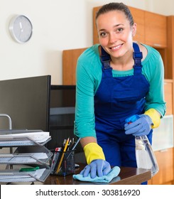 Smiling Female Cleaner Uniform Cleaning Furniture Stock Photo (Edit Now ...
