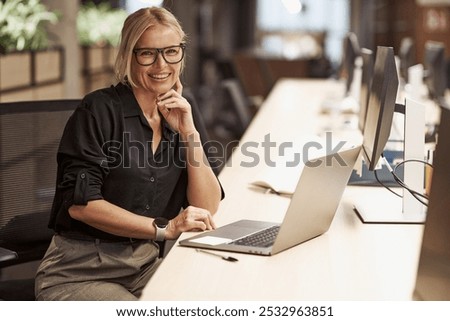 Similar – Image, Stock Photo Woman with laptop drinking coffee