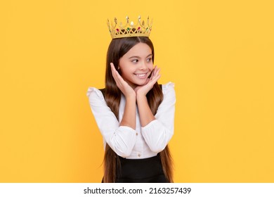 Smiling Selfish Kid In School Uniform Wear Princess Crown, Egocentric