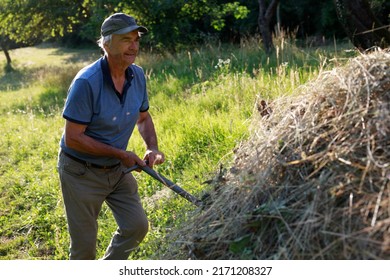 Smiling Senior Man Living Simple Life On Countryside