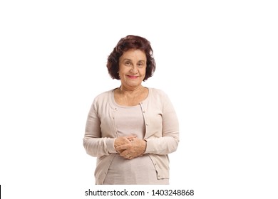 Smiling senior woman looking at the camera isolated on white background