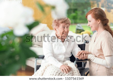 Similar – Senior dissatisfied woman in a wheelchair with her daughter