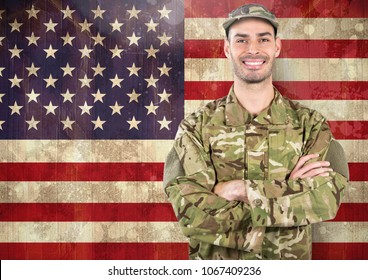 Smiling Soldier Against American Flag Stock Photo 1067409236 | Shutterstock