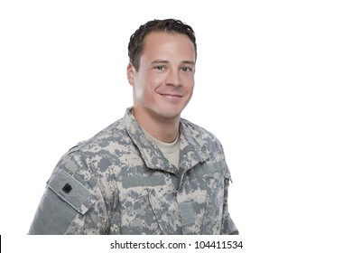 Smiling Soldier On White Background