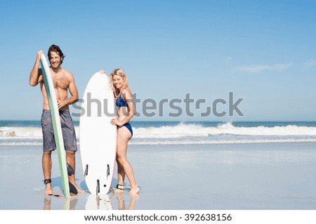 Similar – Image, Stock Photo Sandy beach with surfer