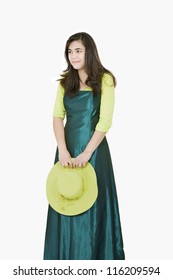 Smiling Teen  Biracial Girl In Green Dress And Lime Green Hat