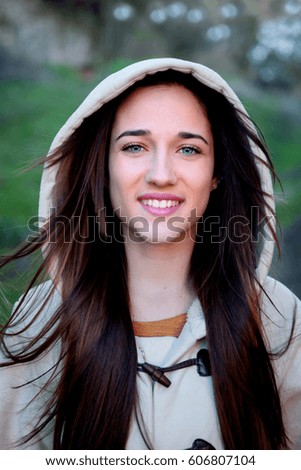 Similar – Outdoor portrait of beautiful happy teenager girl