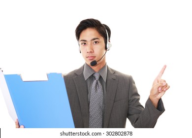 Smiling telephone operator