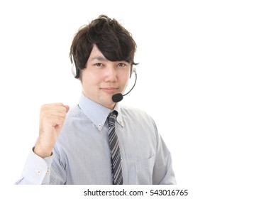Smiling telephone operator