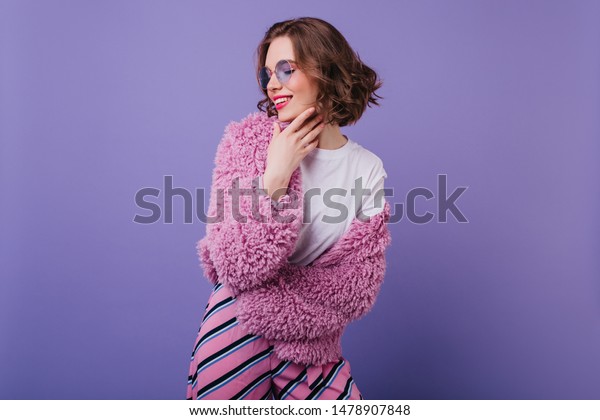 Smiling White Girl Short Haircut Posing Stock Photo Edit Now