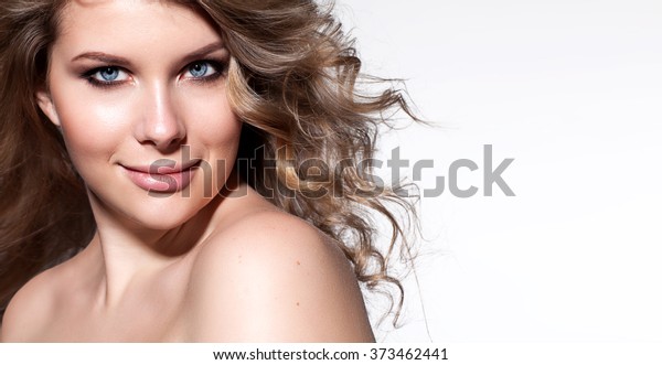 Smiling Woman Blond Hair Thick Clean Stock Photo Edit Now 373462441