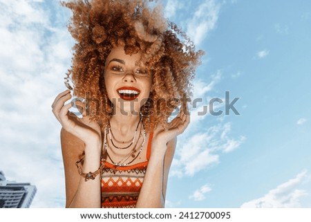 Smiling Woman Dancing on Beach, Embracing Freedom and Joy in Wide Angle View